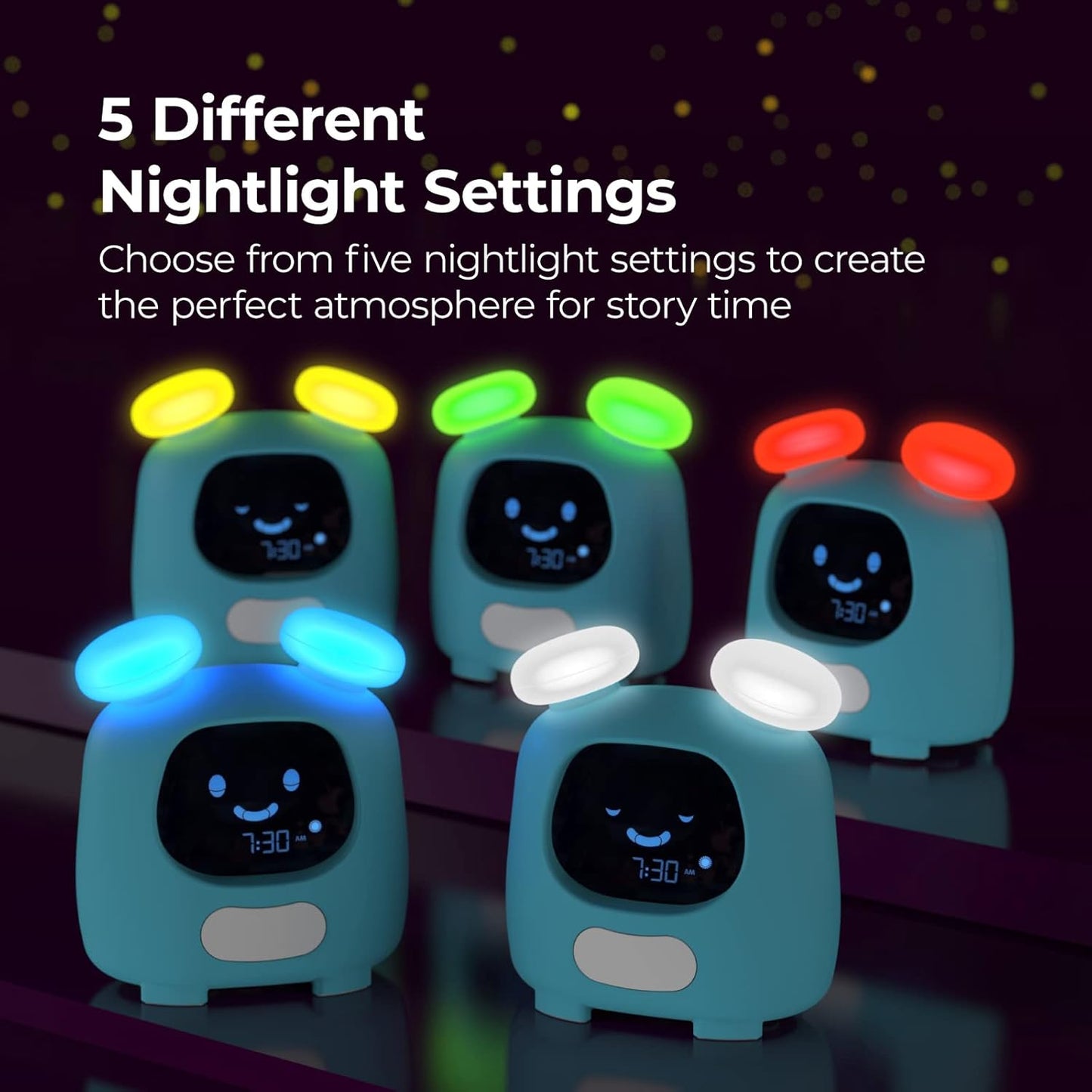 i-box kids alarm clock with five nightlight settings for a fun bedtime atmosphere