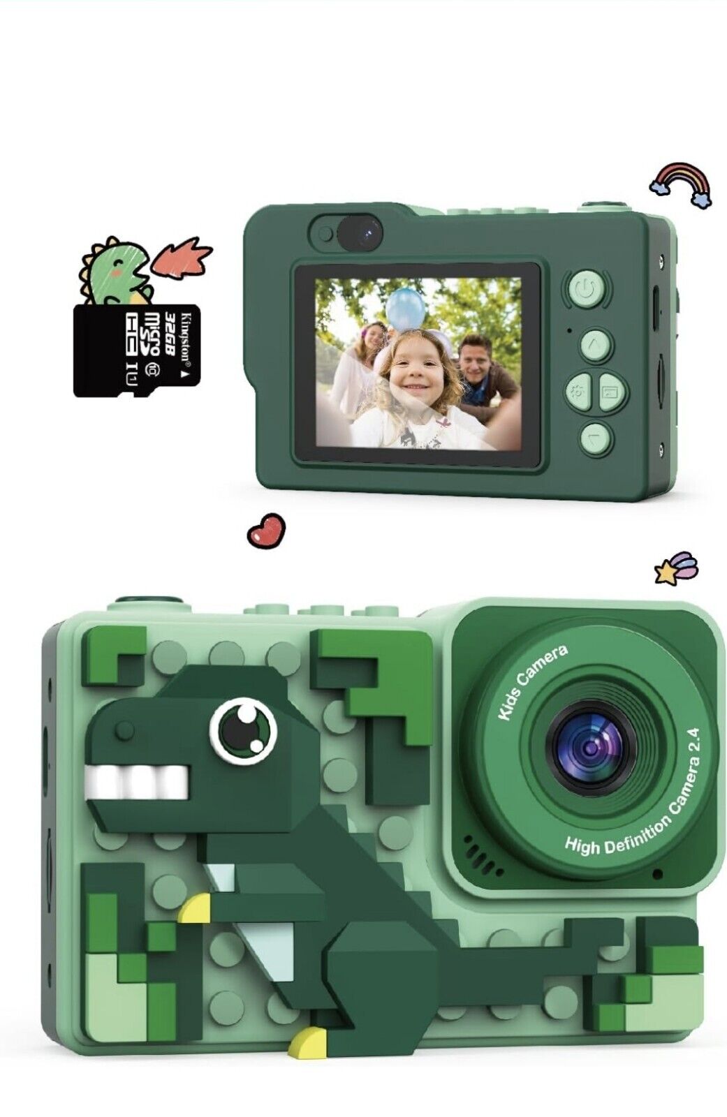 Kizeefun kids dinosaur camera with games featuring a playful design and high-definition features