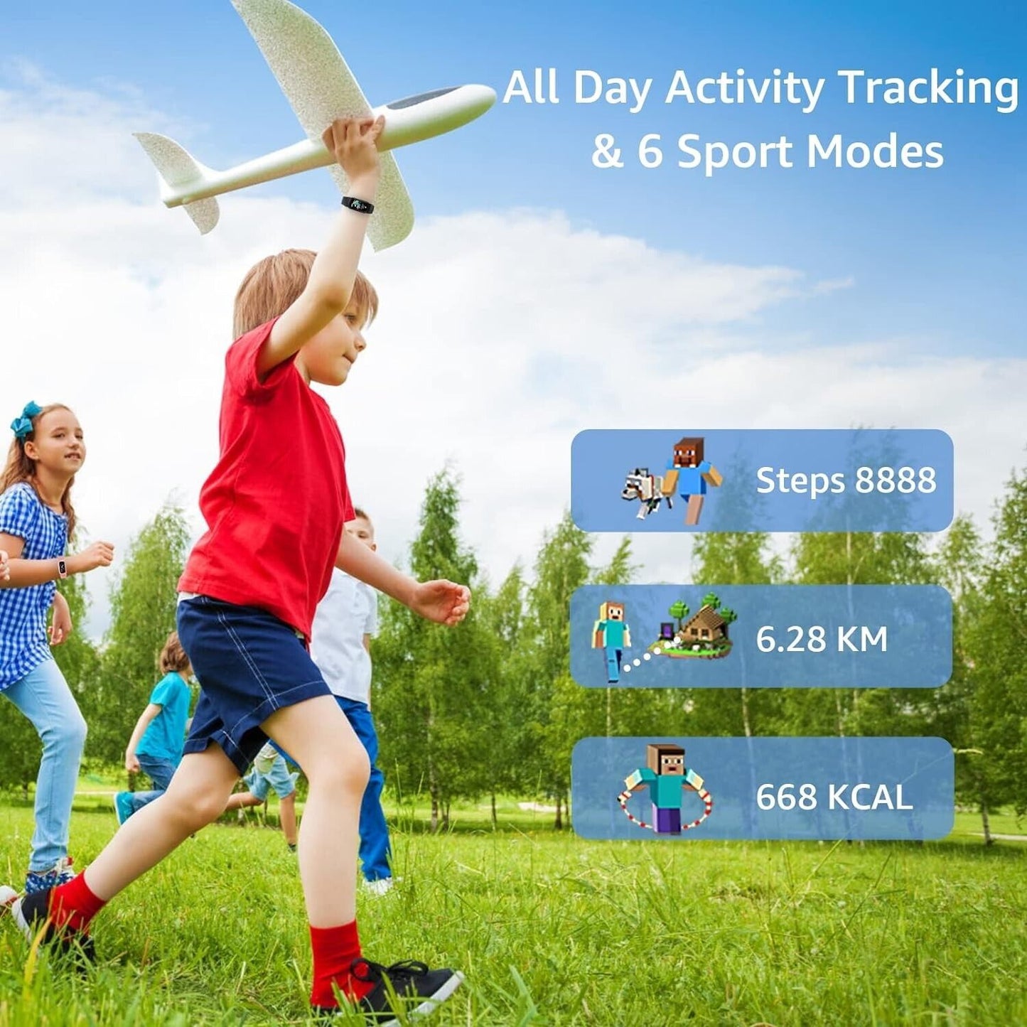 Kids fitness tracker waterproof with all day activity tracking and multiple sport modes for active children