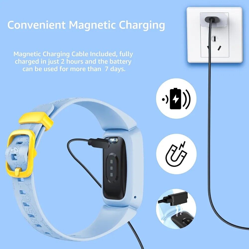 Kids fitness tracker waterproof with magnetic charging cable for easy power and long-lasting use