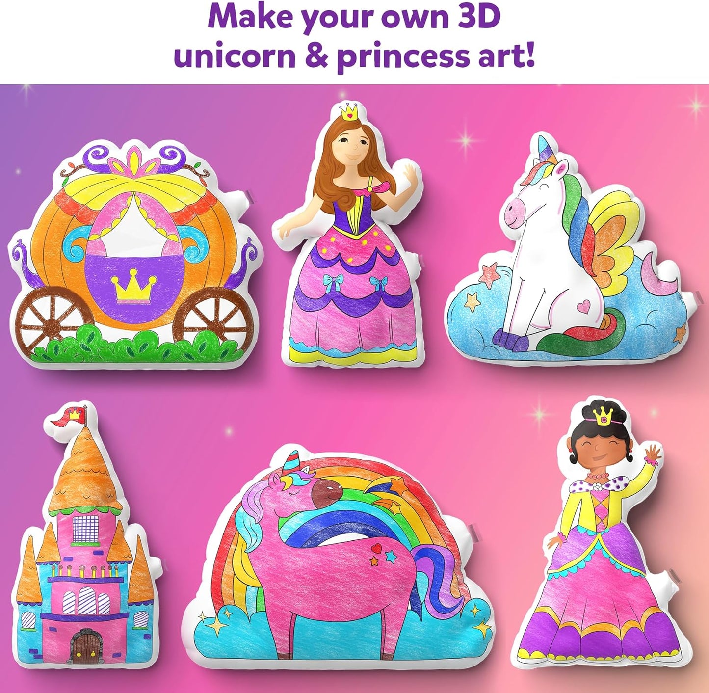 Skillmatics inflatable art kit for kids featuring 3D unicorn and princess designs for creative fun