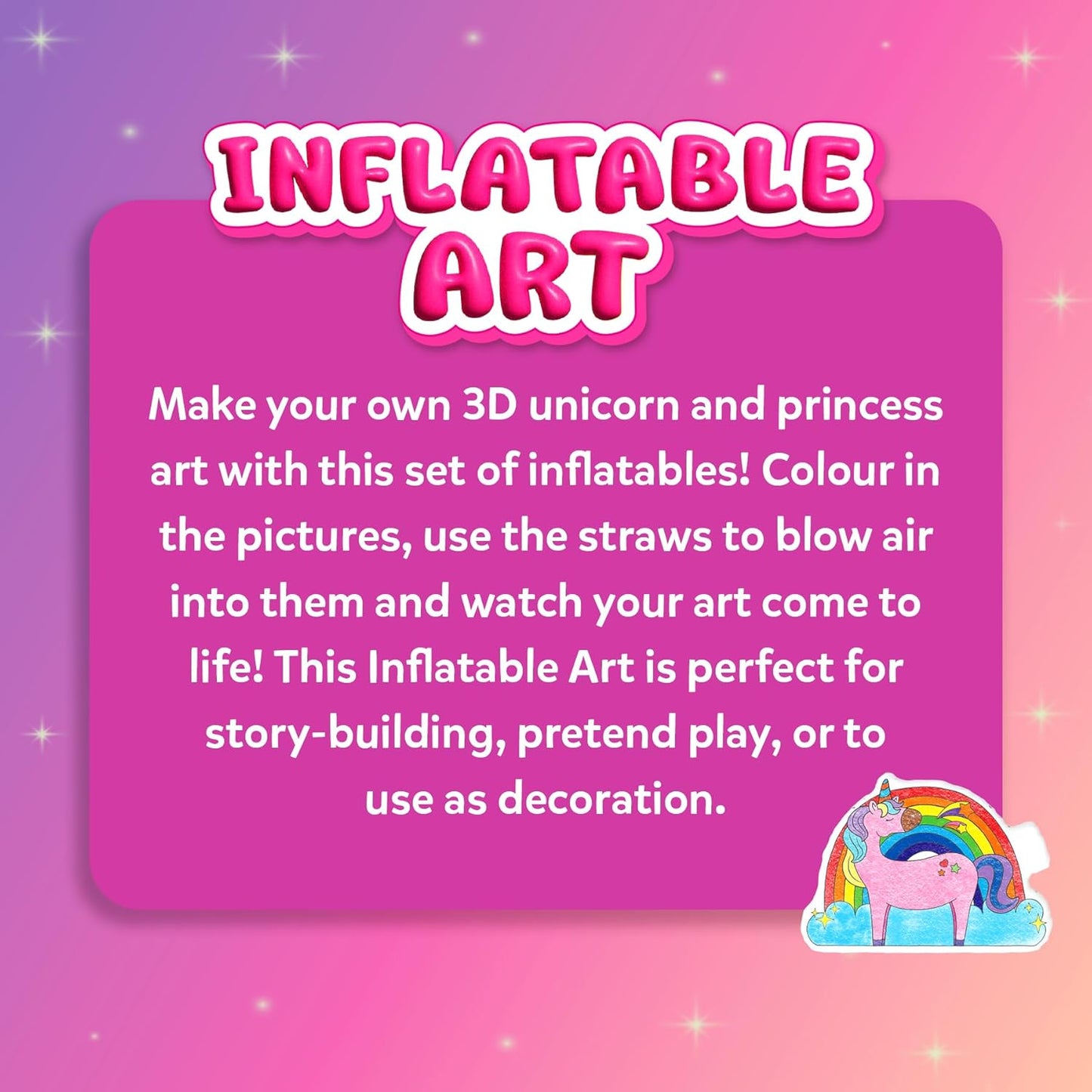 Skillmatics Inflatable Art Kit for Kids featuring unicorn and princess inflatables for creative fun