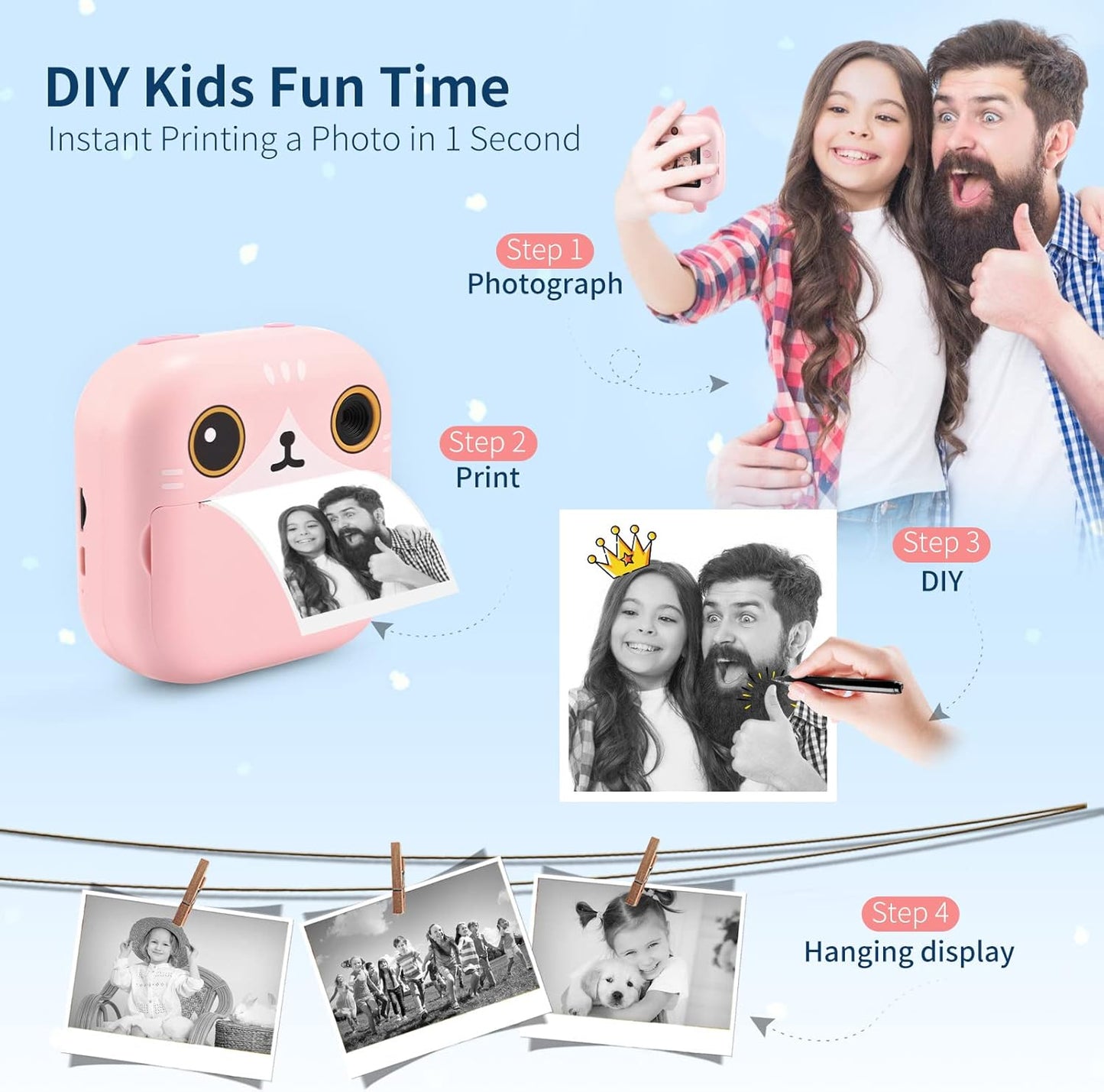 PaNt kids instant print camera for fun DIY photography with quick photo printing in one second