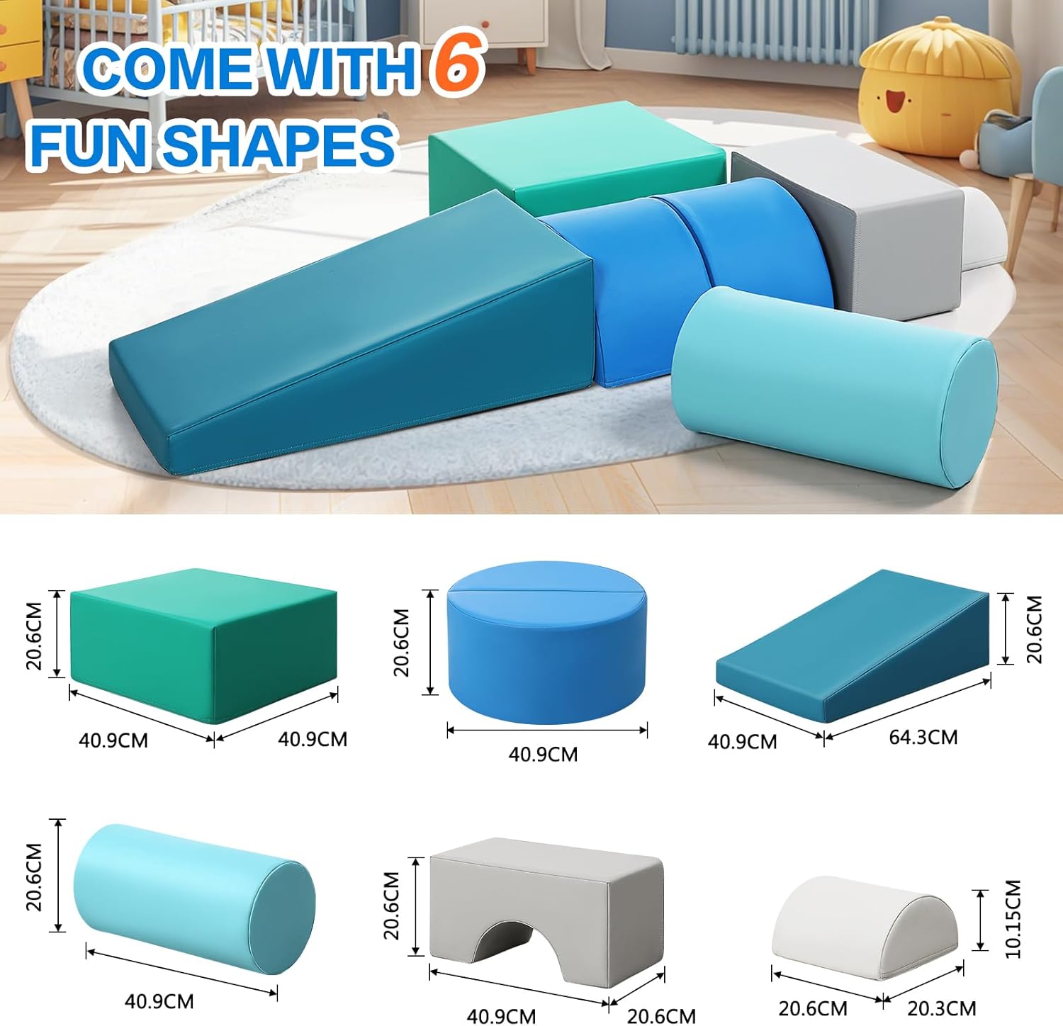 JungleDove kids soft play set indoor featuring six fun shapes in vibrant colours for toddlers' playtime