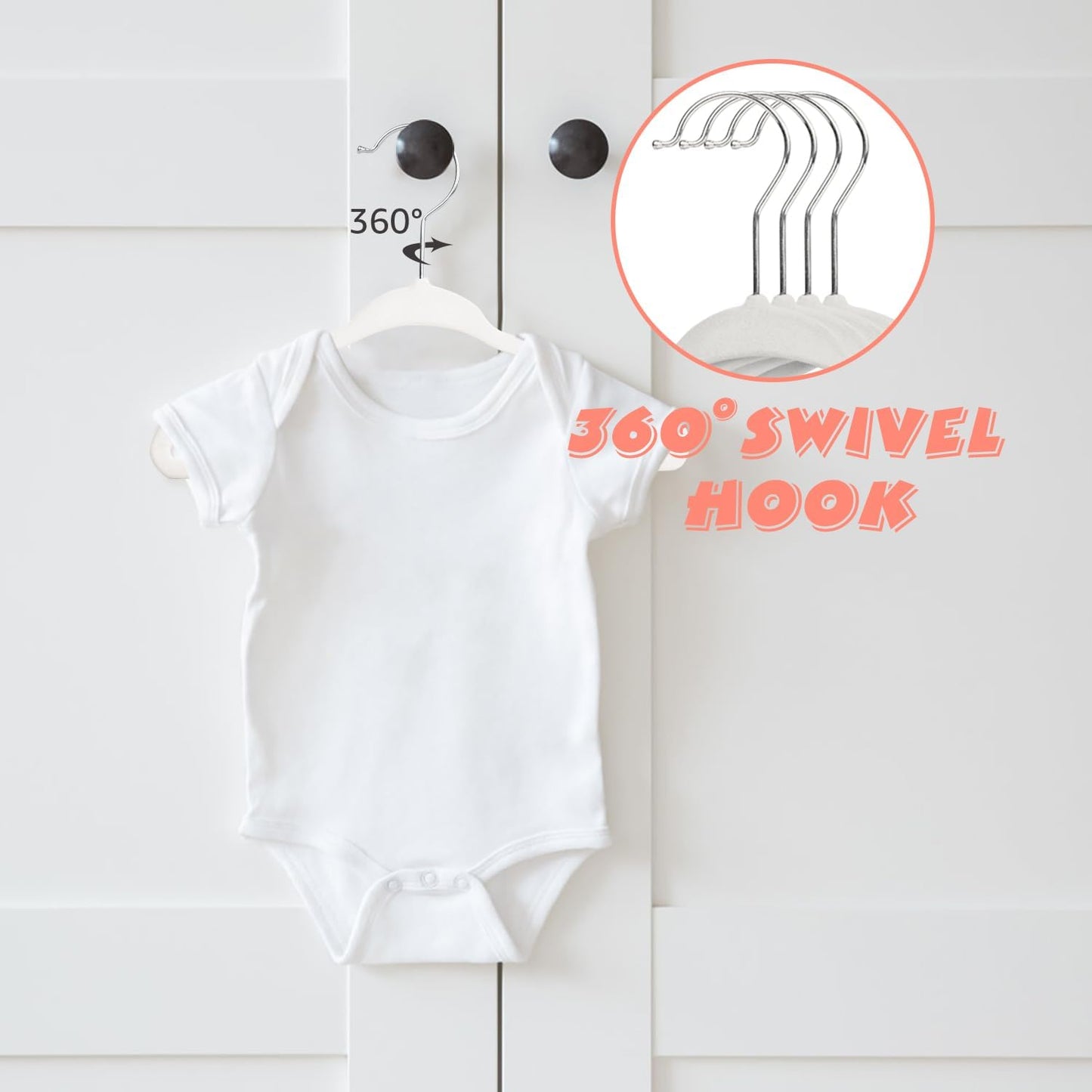 MangoKit kids velvet hangers 30 pack featuring 360 swivel hook, ideal for organising baby clothes