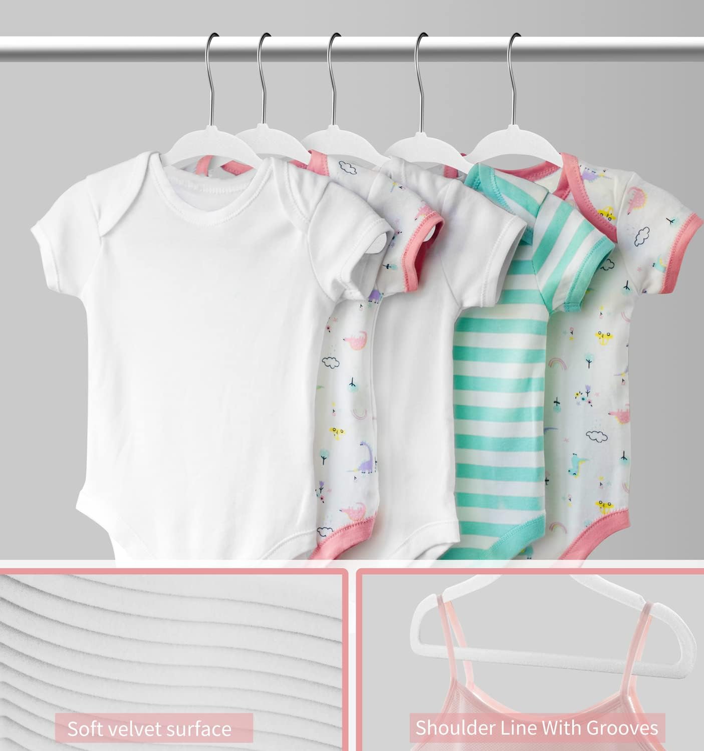 Kids velvet hangers 30 pack with soft velvet surface, ideal for hanging baby clothes securely