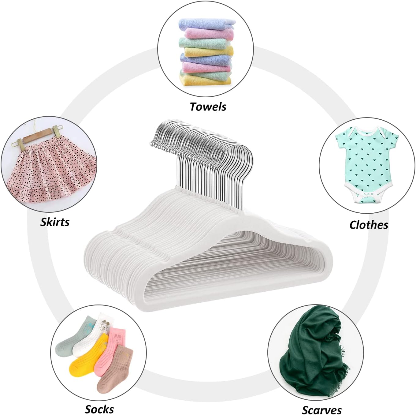 Kids velvet hangers 30 pack in white, ideal for organising baby clothes and accessories