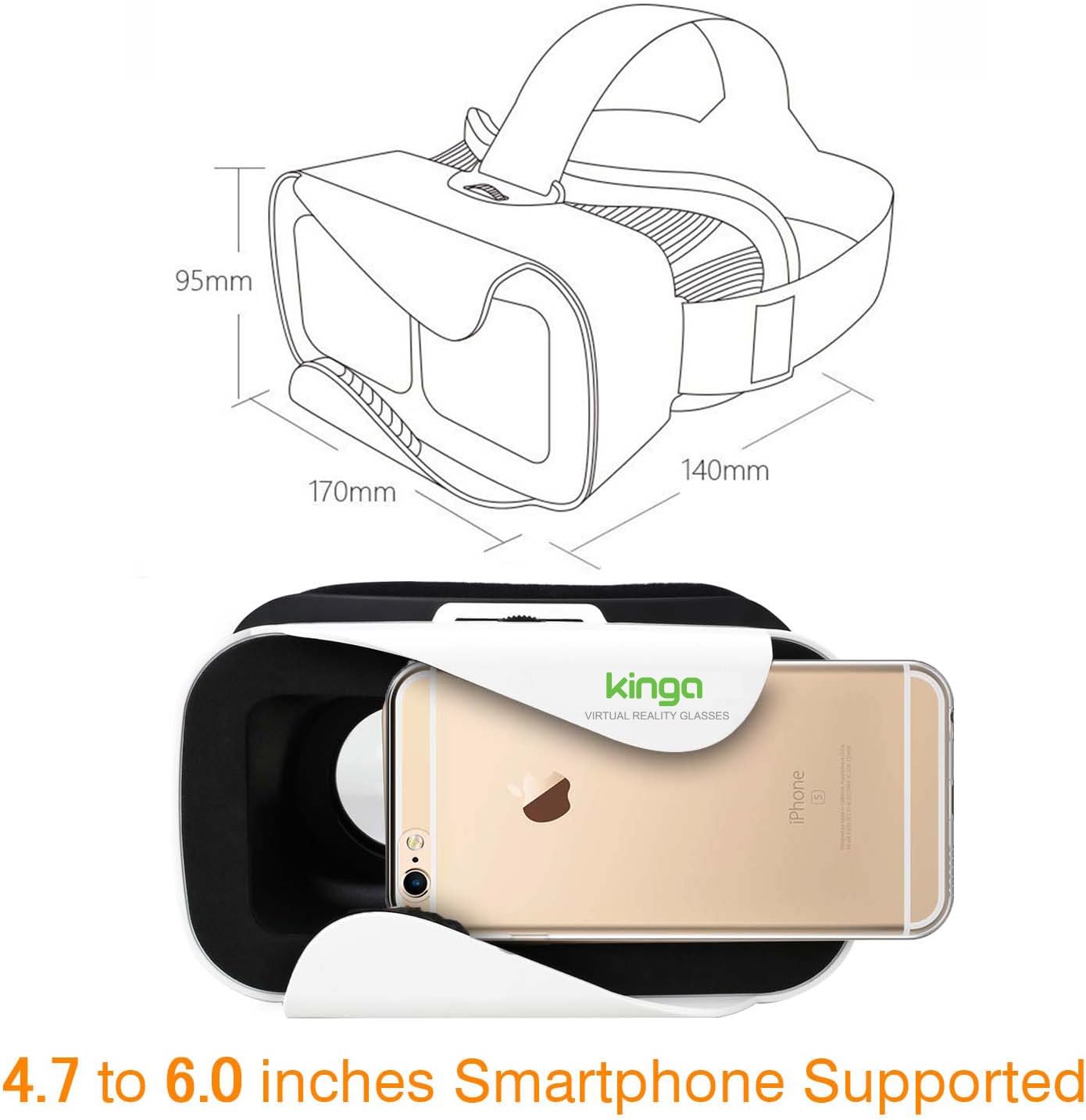 Kinga VR headset for smartphones designed for devices 4.7 to 6.0 inches with comfortable padding