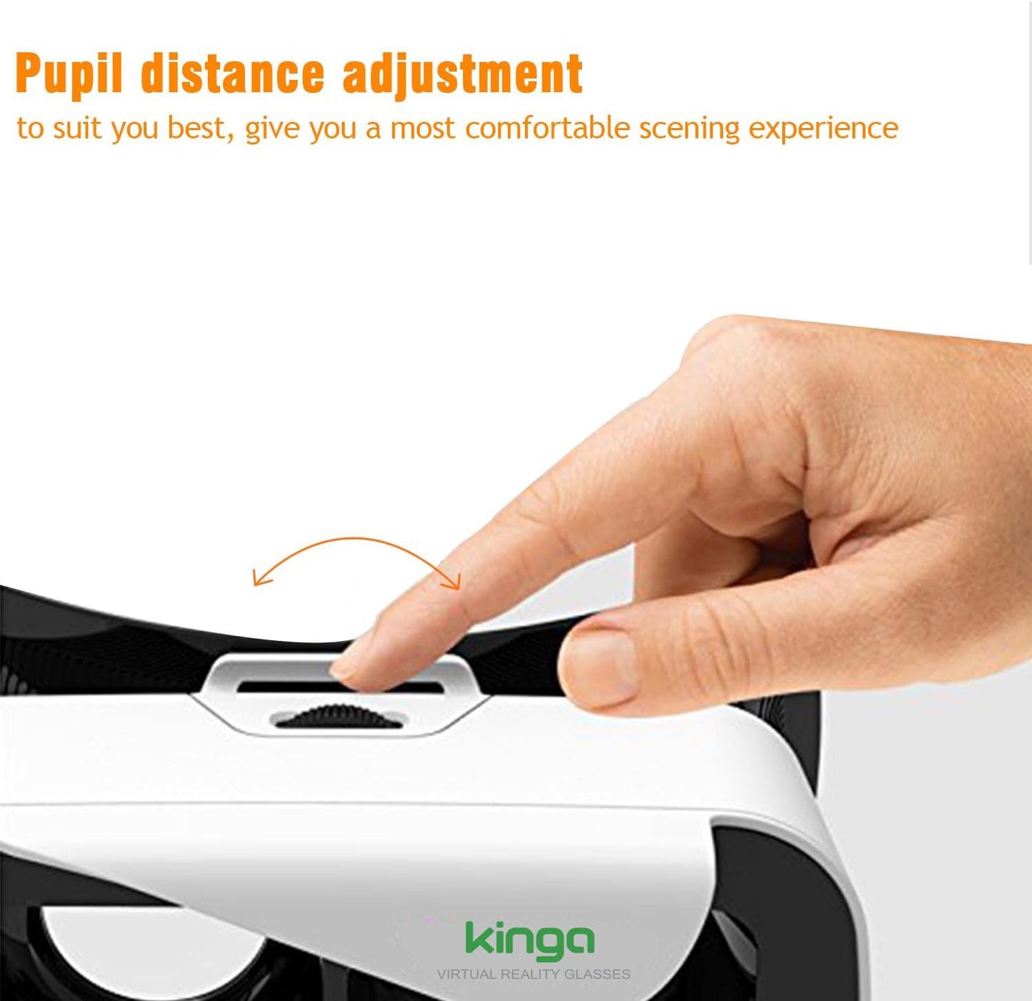 Kinga VR headset for smartphones with pupil distance adjustment for comfortable viewing