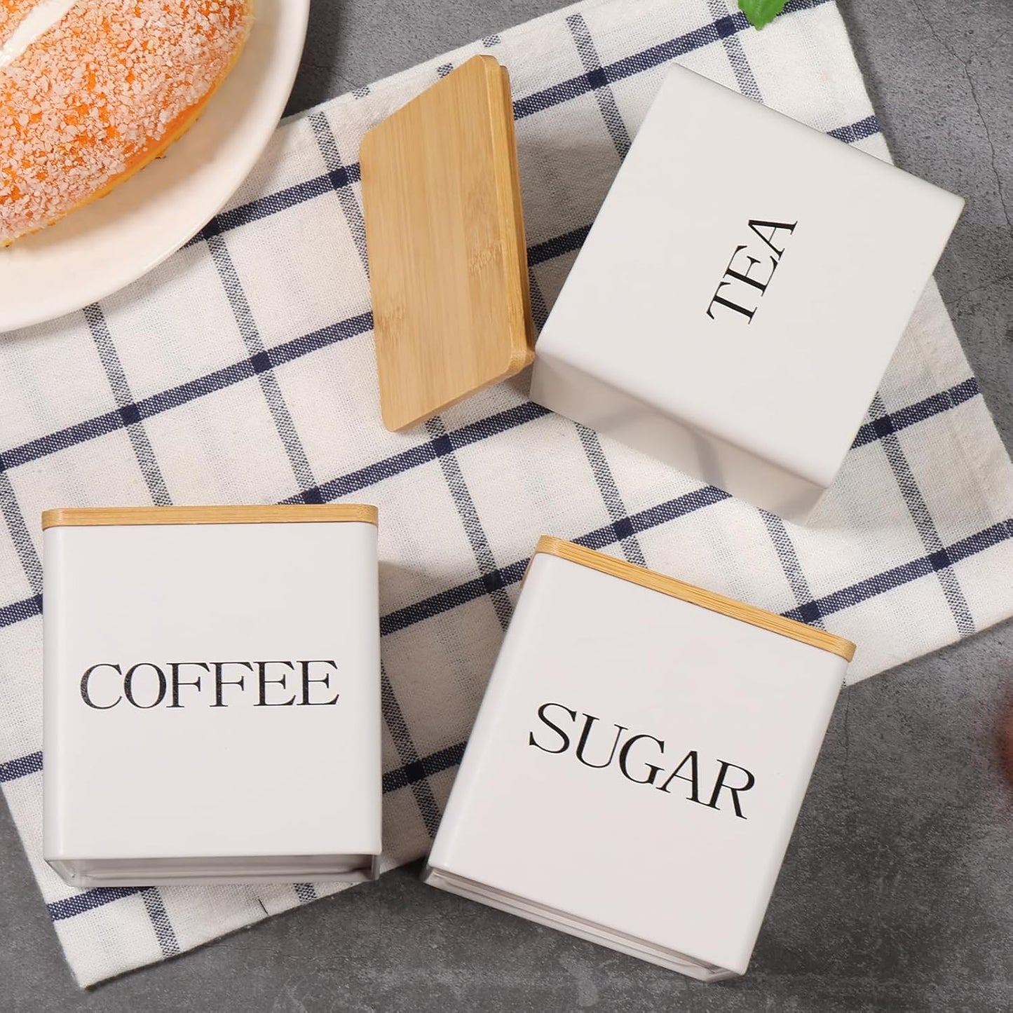 VAVPUP kitchen canister set with bamboo lids for coffee, tea, and sugar storage