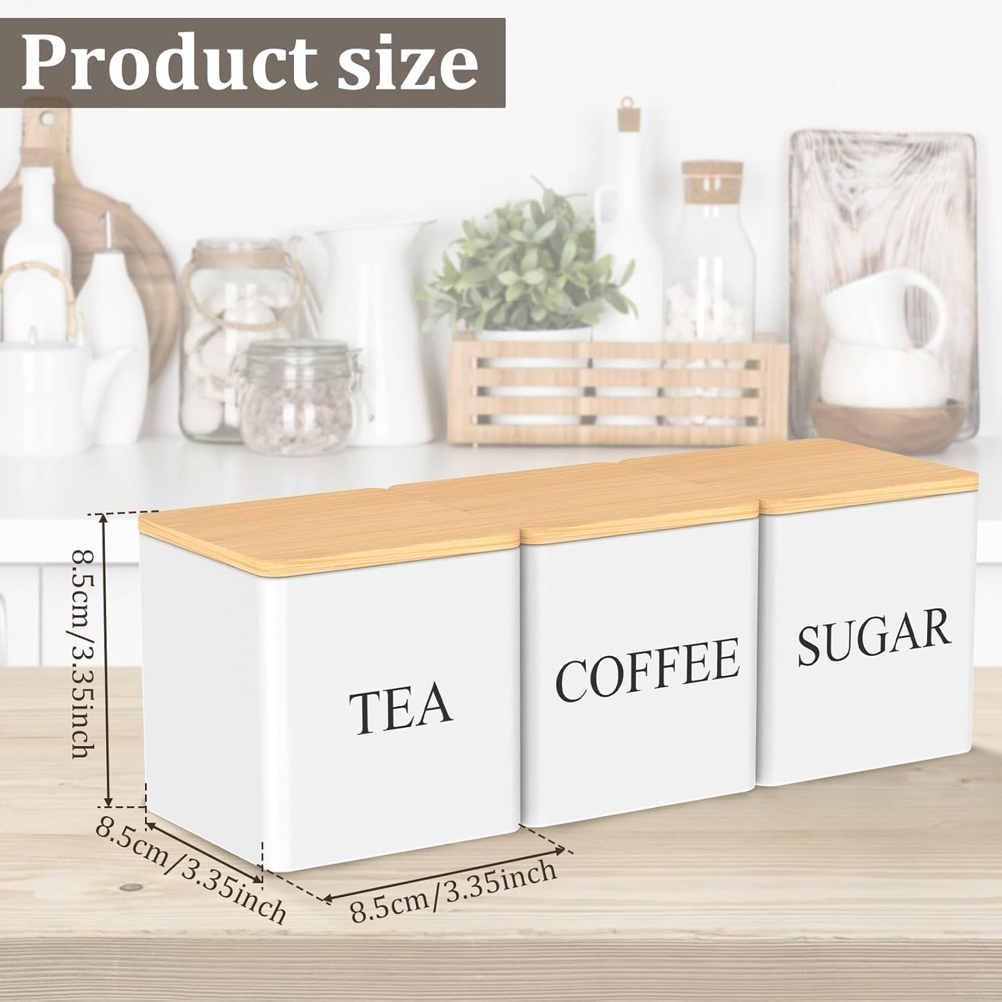 VAVPUP kitchen canister set with bamboo lids for tea, coffee, and sugar storage