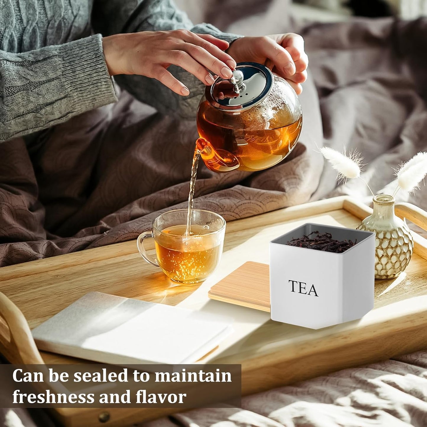 VAVPUP kitchen canister set with bamboo lids for tea storage, ensuring freshness and flavour.