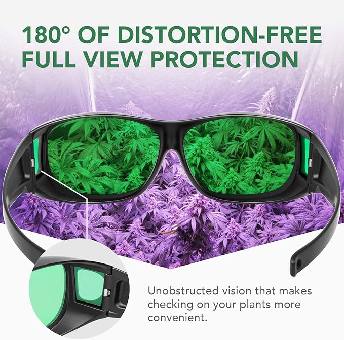 Senelux LED grow room glasses for hydroponics with 180 degree distortion-free full view protection