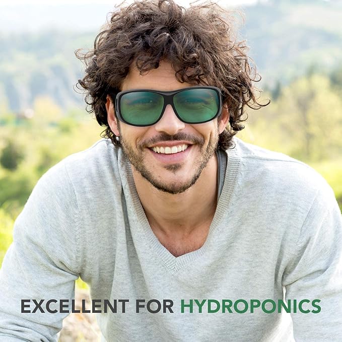 Senelux LED grow room glasses for hydroponics, ideal for enhancing plant growth and protecting eyes outdoors