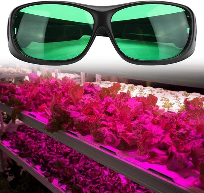 Senelux LED grow room glasses for hydroponics with green lenses, perfect for indoor gardening