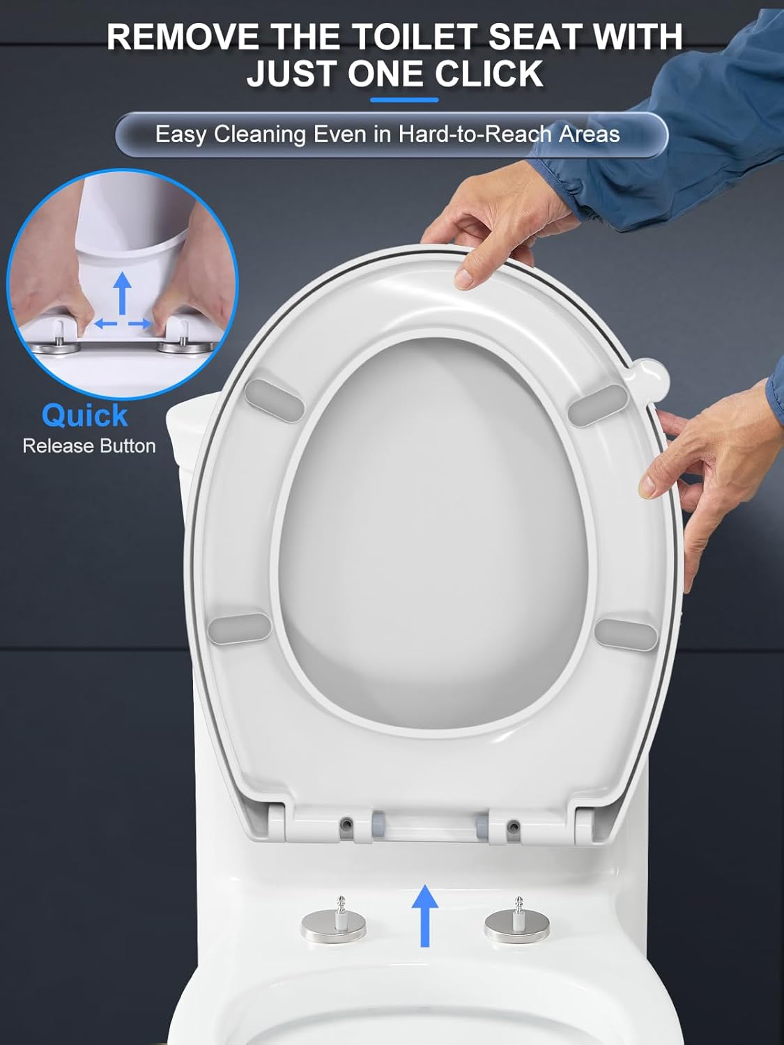 Lightweight toilet seat soft close with quick release button for easy cleaning and convenience