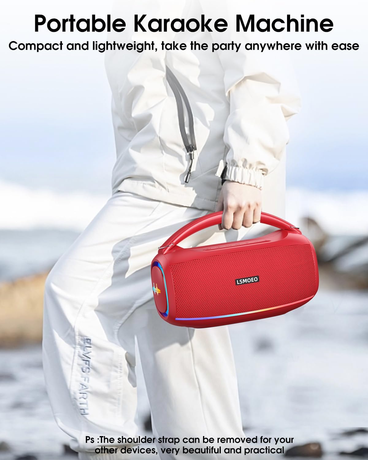 LSMOEO portable karaoke Bluetooth speaker for parties, compact and lightweight for easy transport