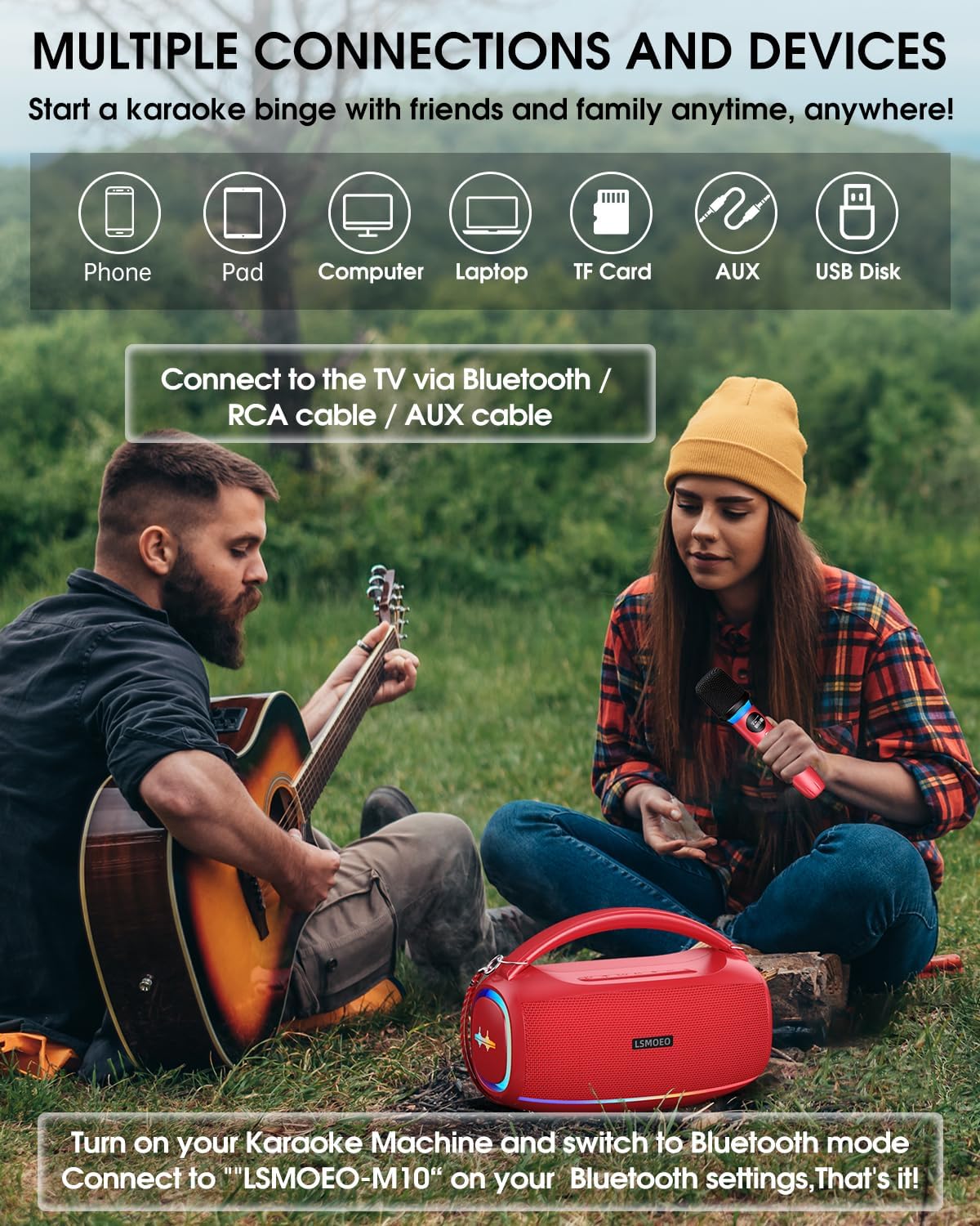 LSMOEO karaoke Bluetooth speaker for parties with multiple connection options for fun gatherings