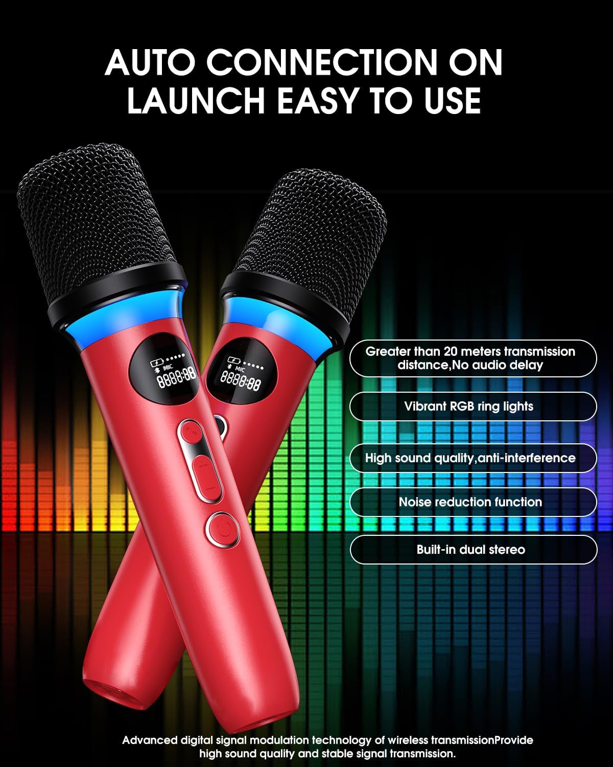 LSMOEO Karaoke Bluetooth speaker for parties with two microphones, RGB lights, and dual stereo sound
