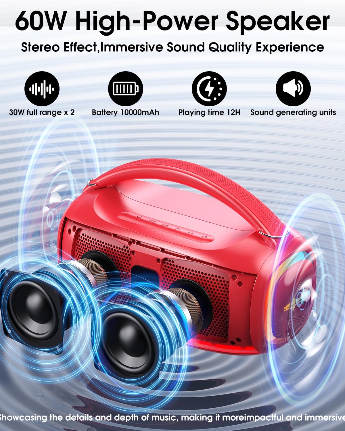 LSMOEO 60W High-Power karaoke Bluetooth speaker for parties with immersive sound quality and long battery life