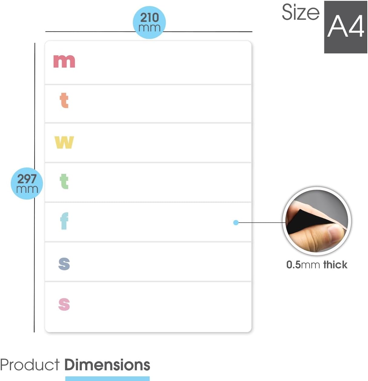 A4 magnetic weekly planner with days of the week in pastel colours for effective planning