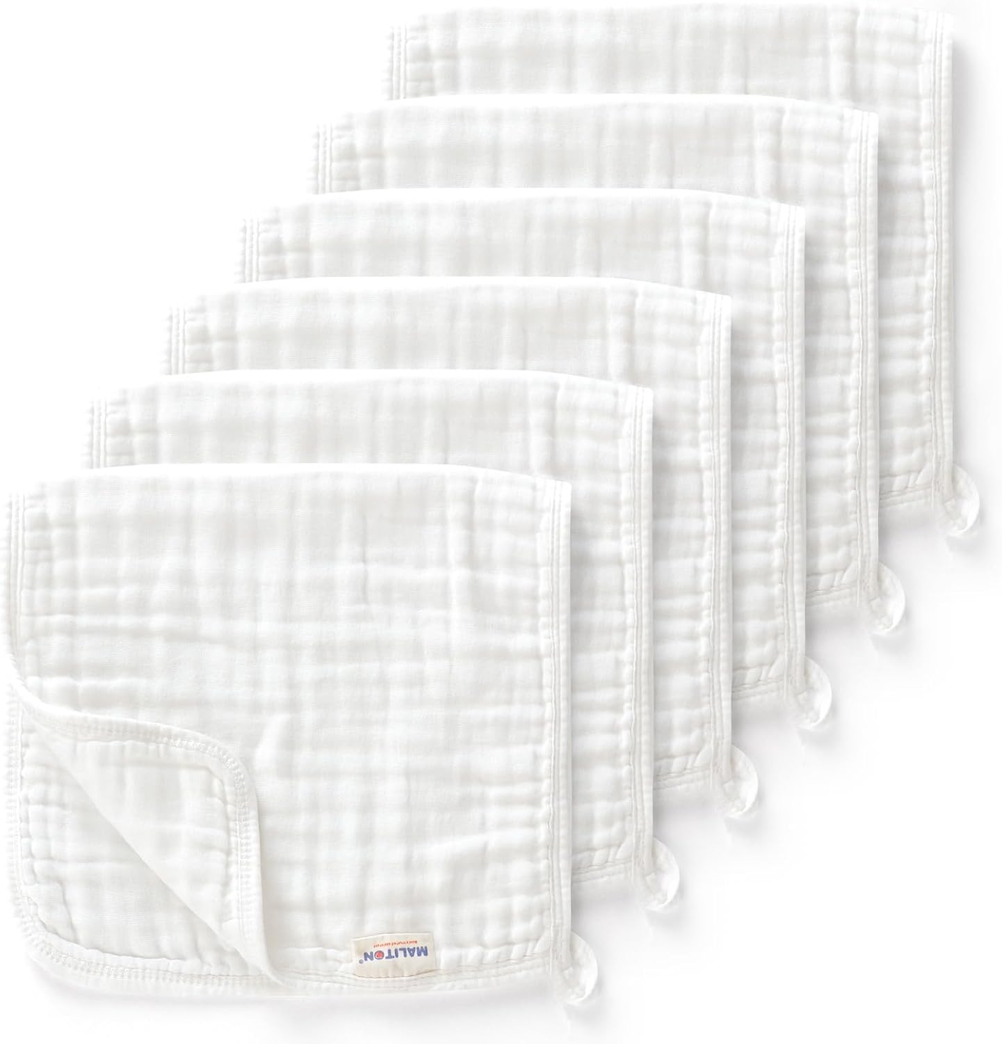 Set of 5 soft Maliton muslin cloths for baby in white, perfect for gentle cleaning and drying