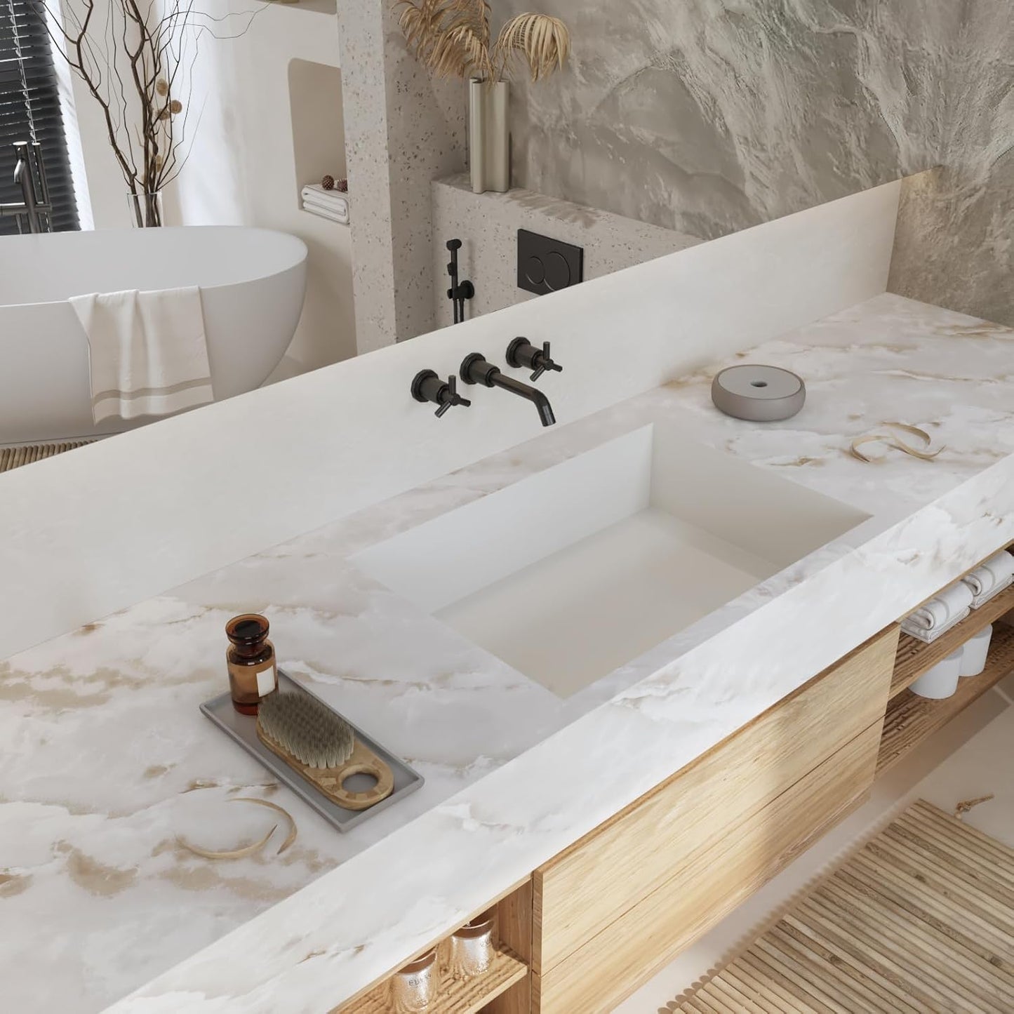 Elegant marble pattern wallpaper for living room enhancing the modern interior design