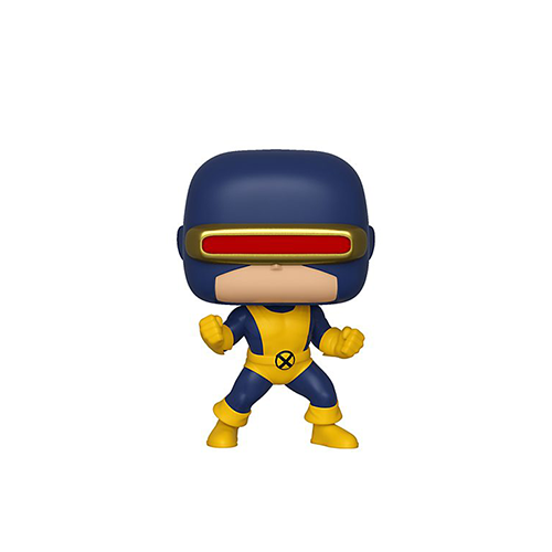 Funko X-Men Cyclops 80th Anniversary POP figure in classic blue and yellow costume, ready for action