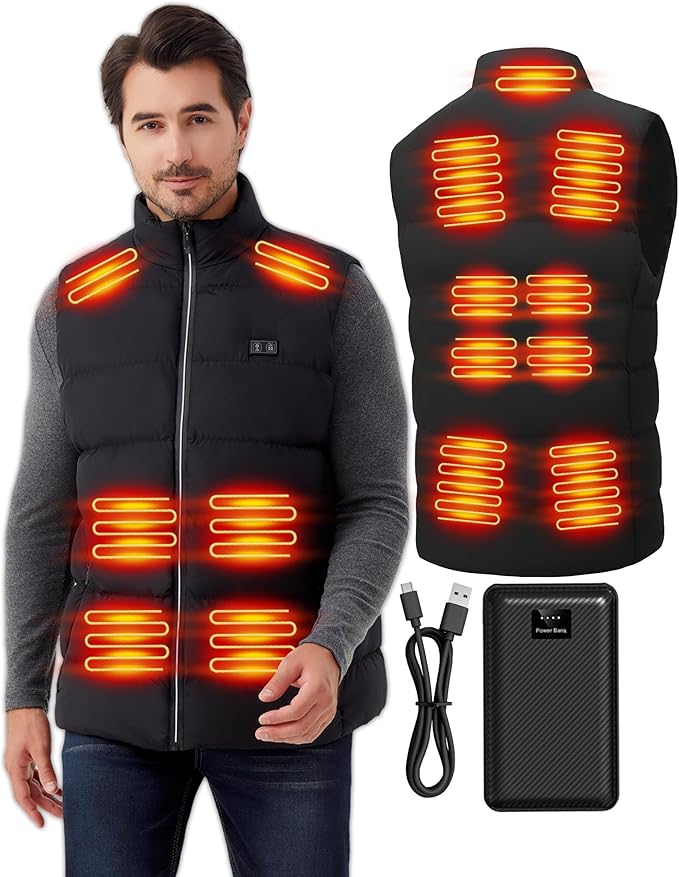 SSLKJD men's heated vest with battery pack featuring multiple heating zones for warmth