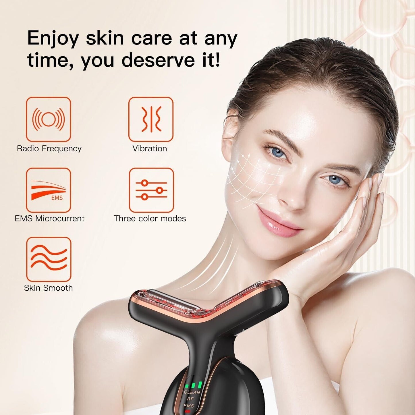 AOJIU microcurrent face lift device with radio frequency, vibration, and three colour modes for skin care