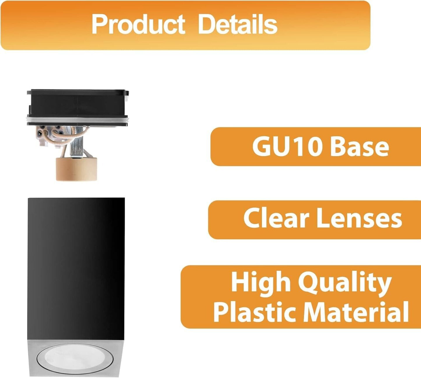 Modern ceiling spotlights with GU10 base and clear lenses made from high quality plastic material