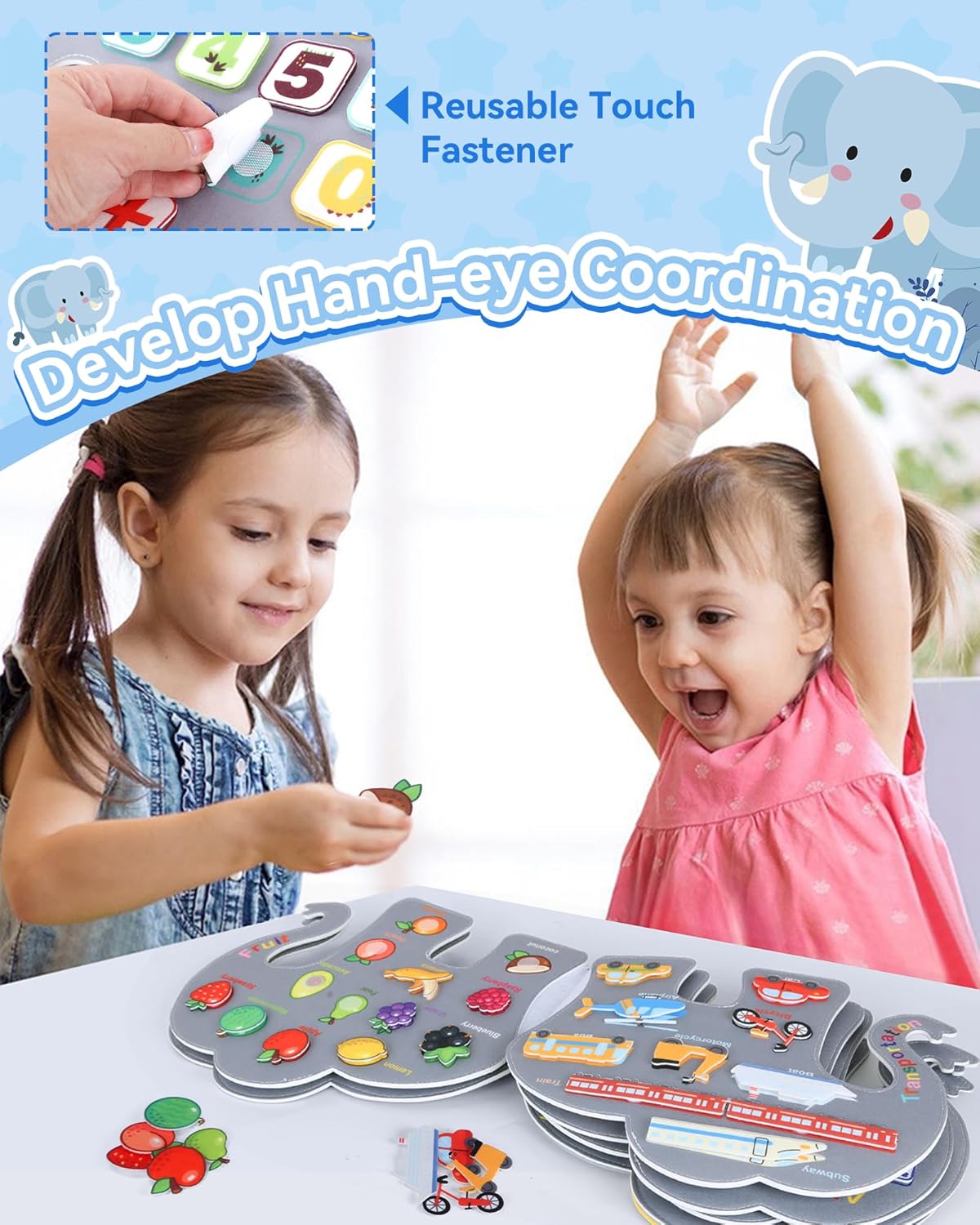 Montessori busy board for toddlers featuring colorful interactive elements for developing hand-eye coordination