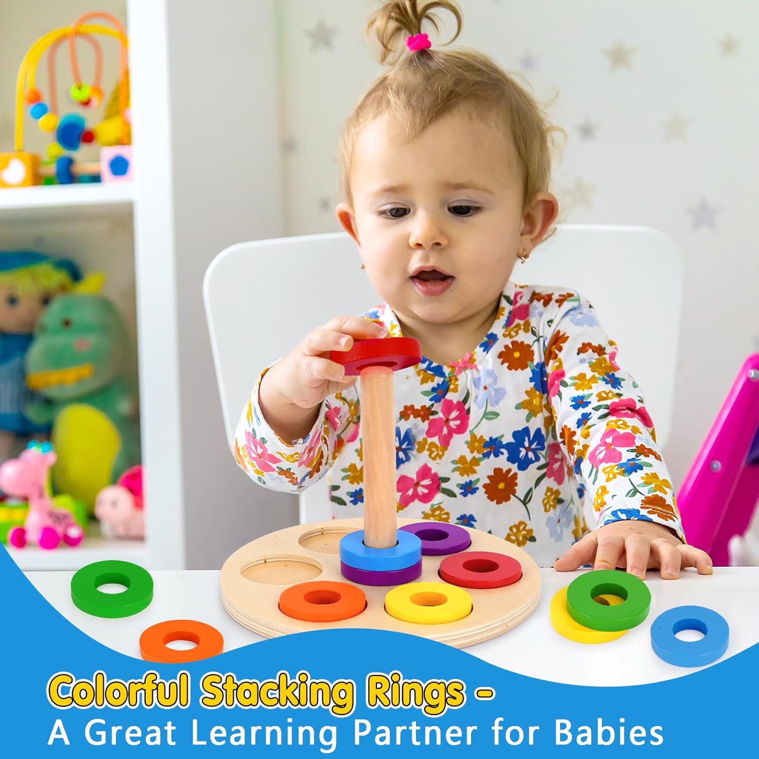 KMTJT Montessori educational toys stacking rings for babies in bright colours for interactive play