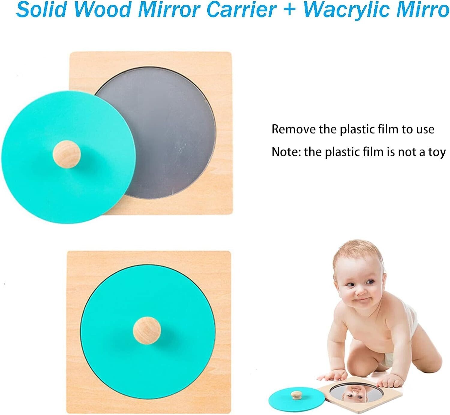 Montessori mirror puzzle for toddlers made from solid wood with a bright, colourful design