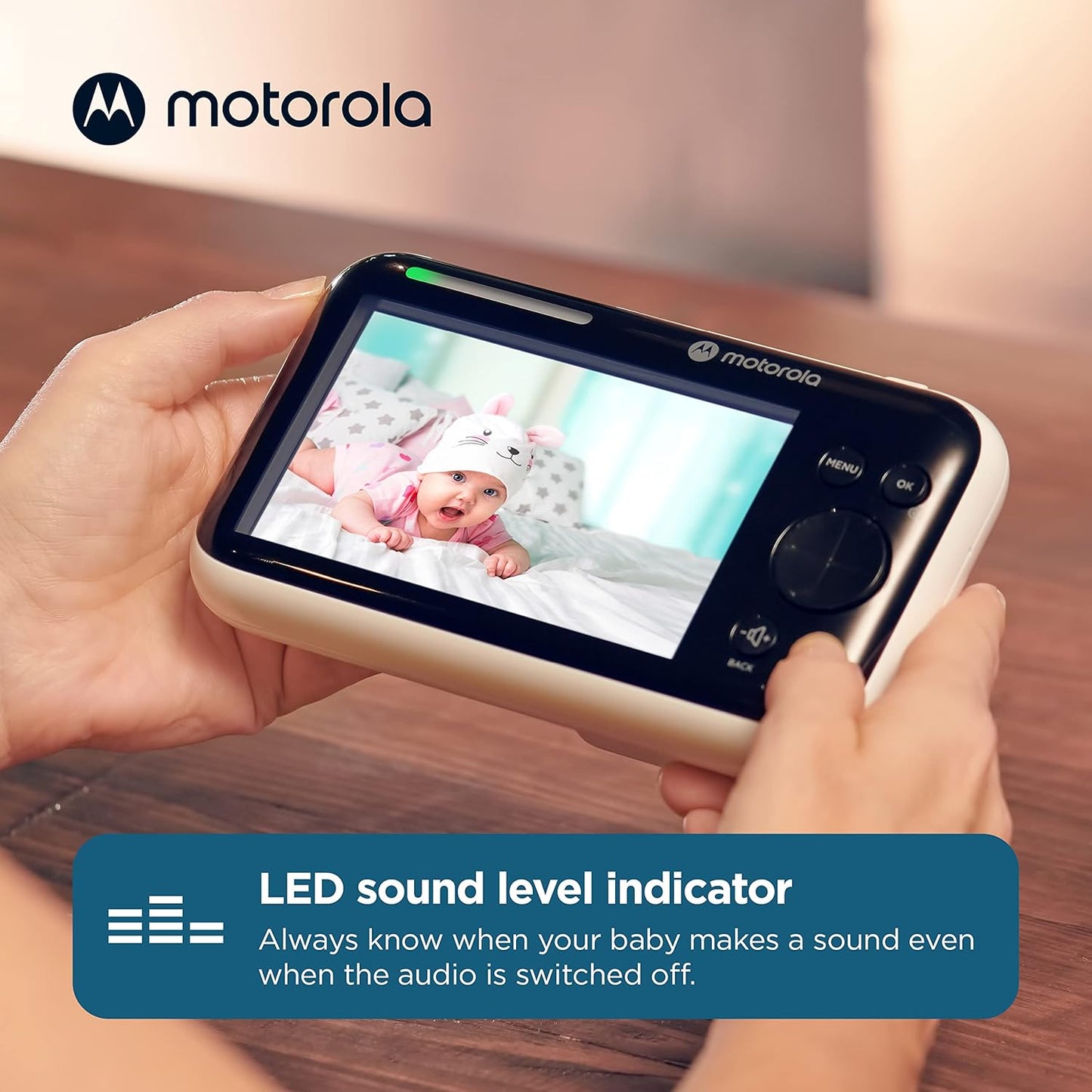 Motorola video baby monitor with LED sound level indicator for monitoring your baby effectively