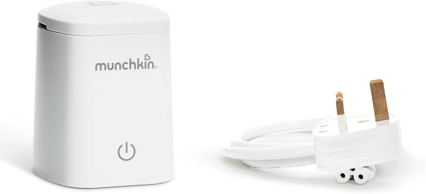 Munchkin digital baby bottle warmer in white with power cord for quick and easy bottle heating