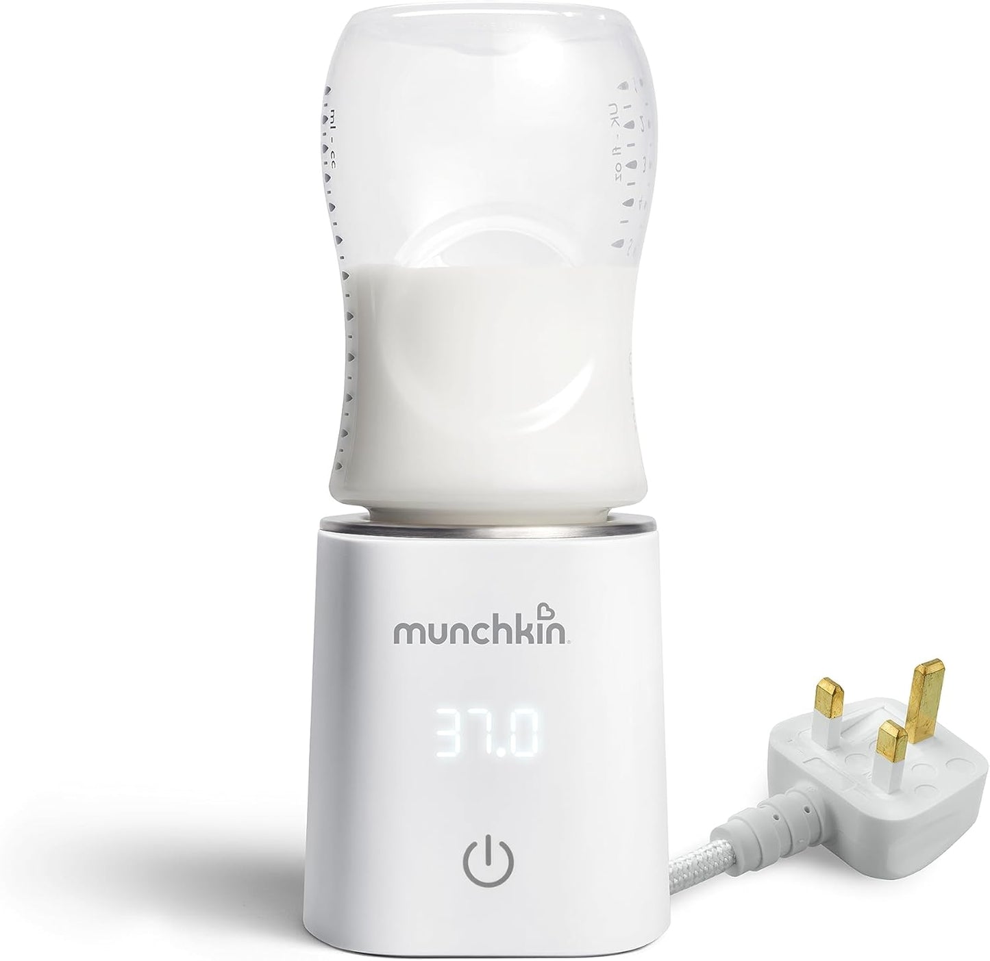 Munchkin digital baby bottle warmer with LED display and sleek design for quick warming