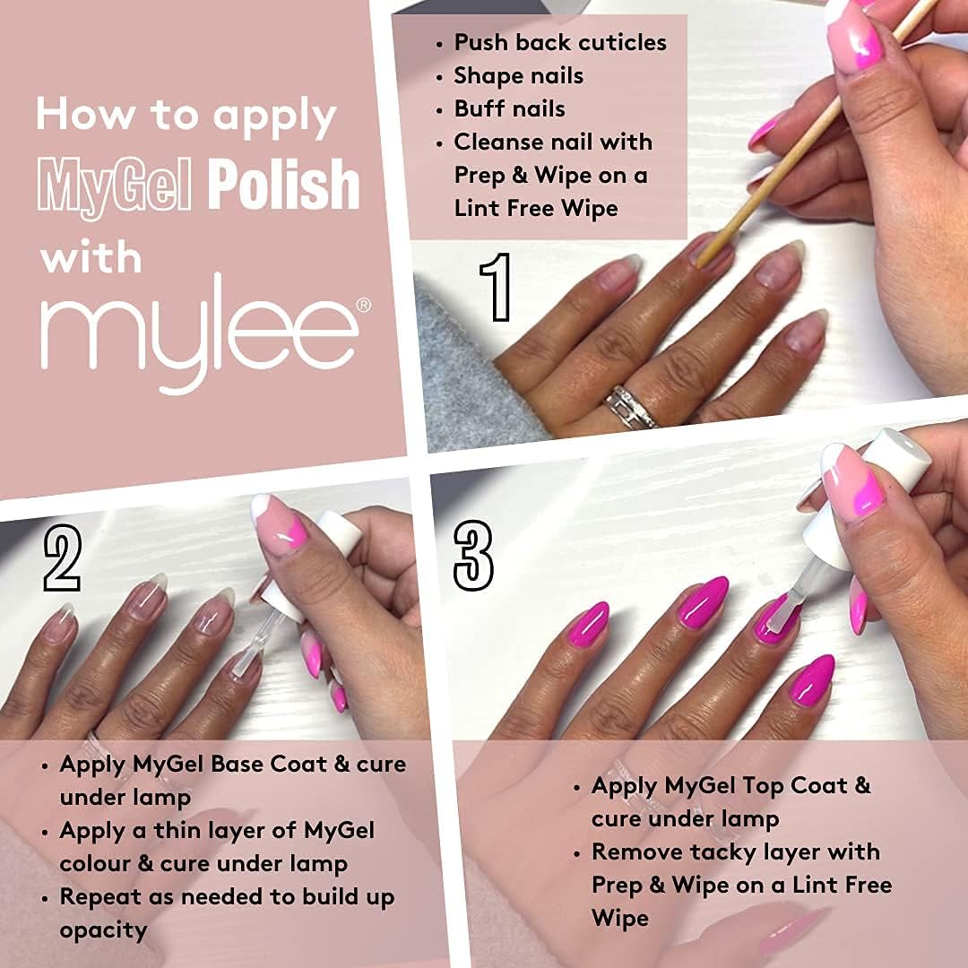 Step-by-step guide for applying Mygel Colour Collection nail polish by Mylee with tips for best results