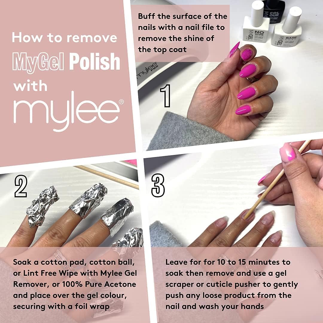 Step-by-step guide on how to remove Mygel Colour Collection nail polish by Mylee