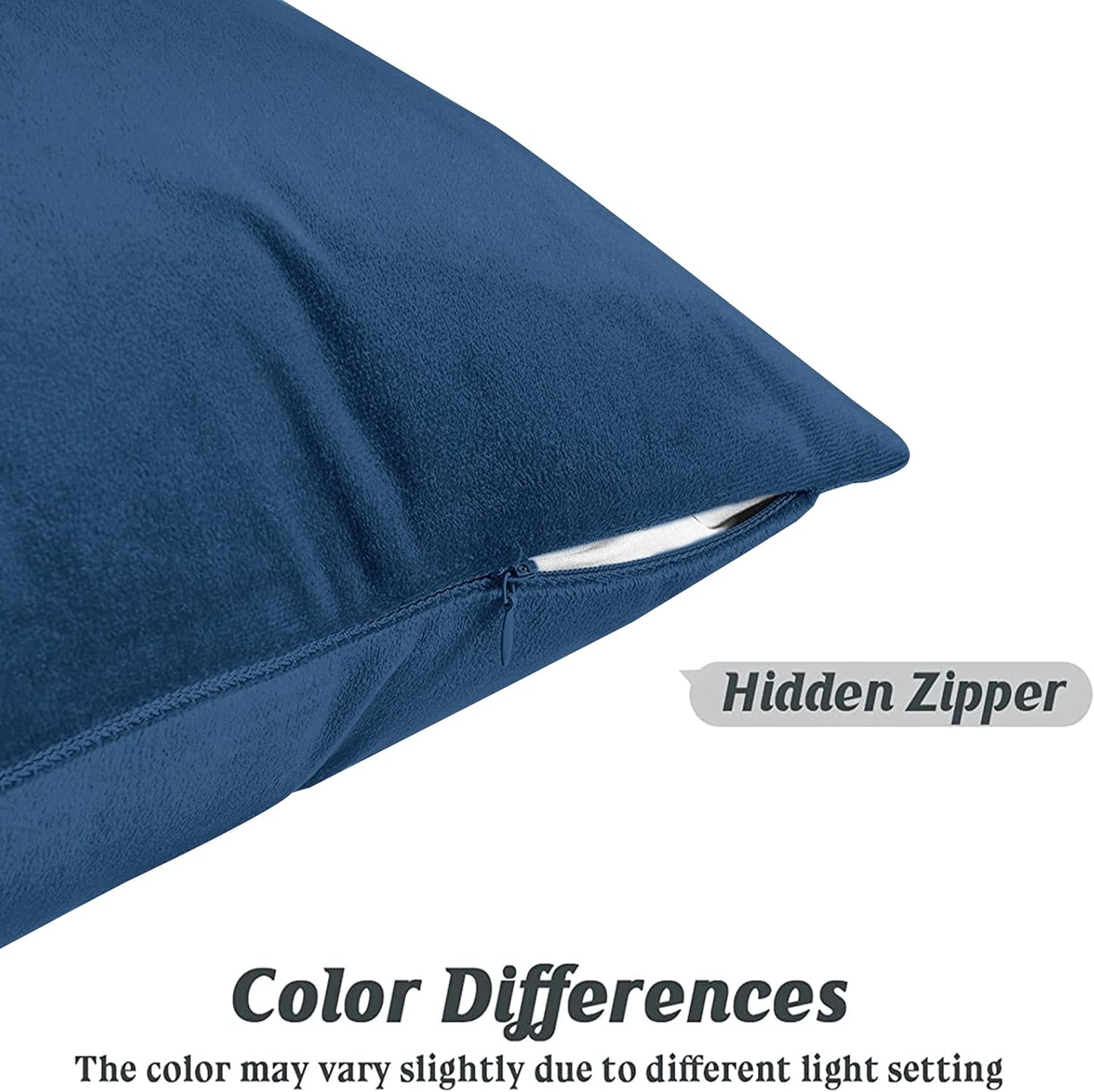 Navy crushed velvet cushion covers featuring a hidden zipper for a stylish home decor update