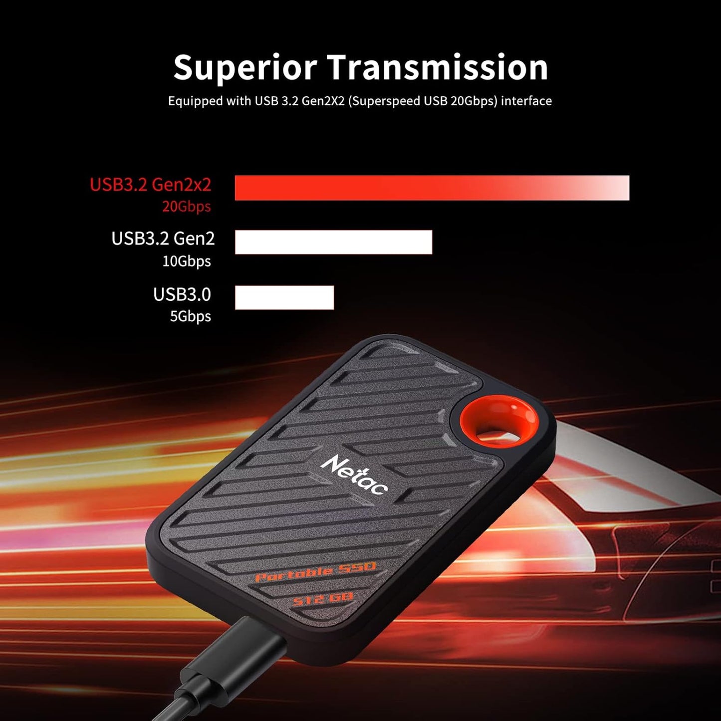 Netac ZX20 512GB external SSD with USB 3.2 Gen2x2 for high-speed data transfer