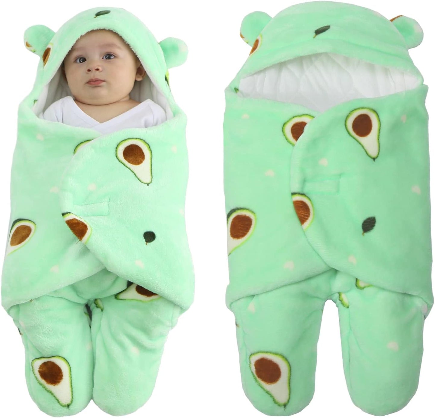 CYFSYXGS newborn baby blanket in green with avocado print, featuring a cute hood for warmth and comfort