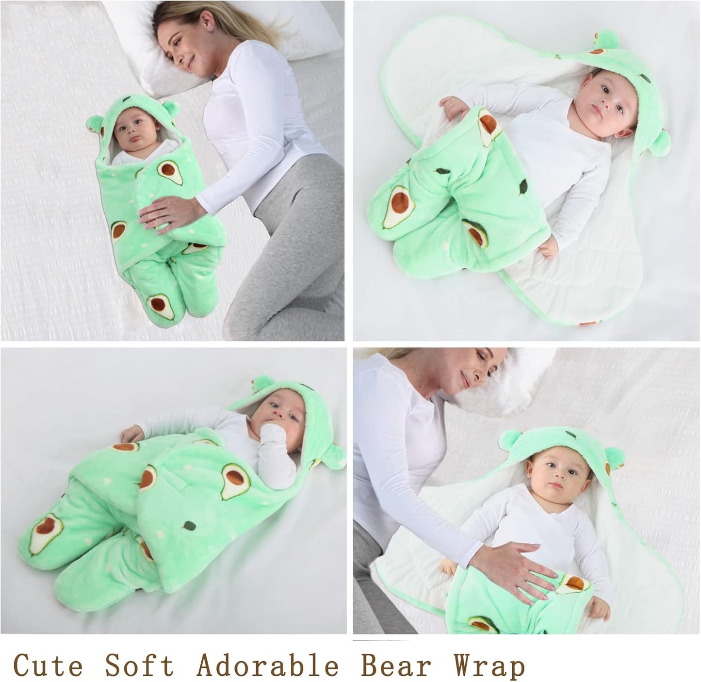 Green newborn baby blanket shaped as a cute bear wrap, perfect for keeping babies snug and warm
