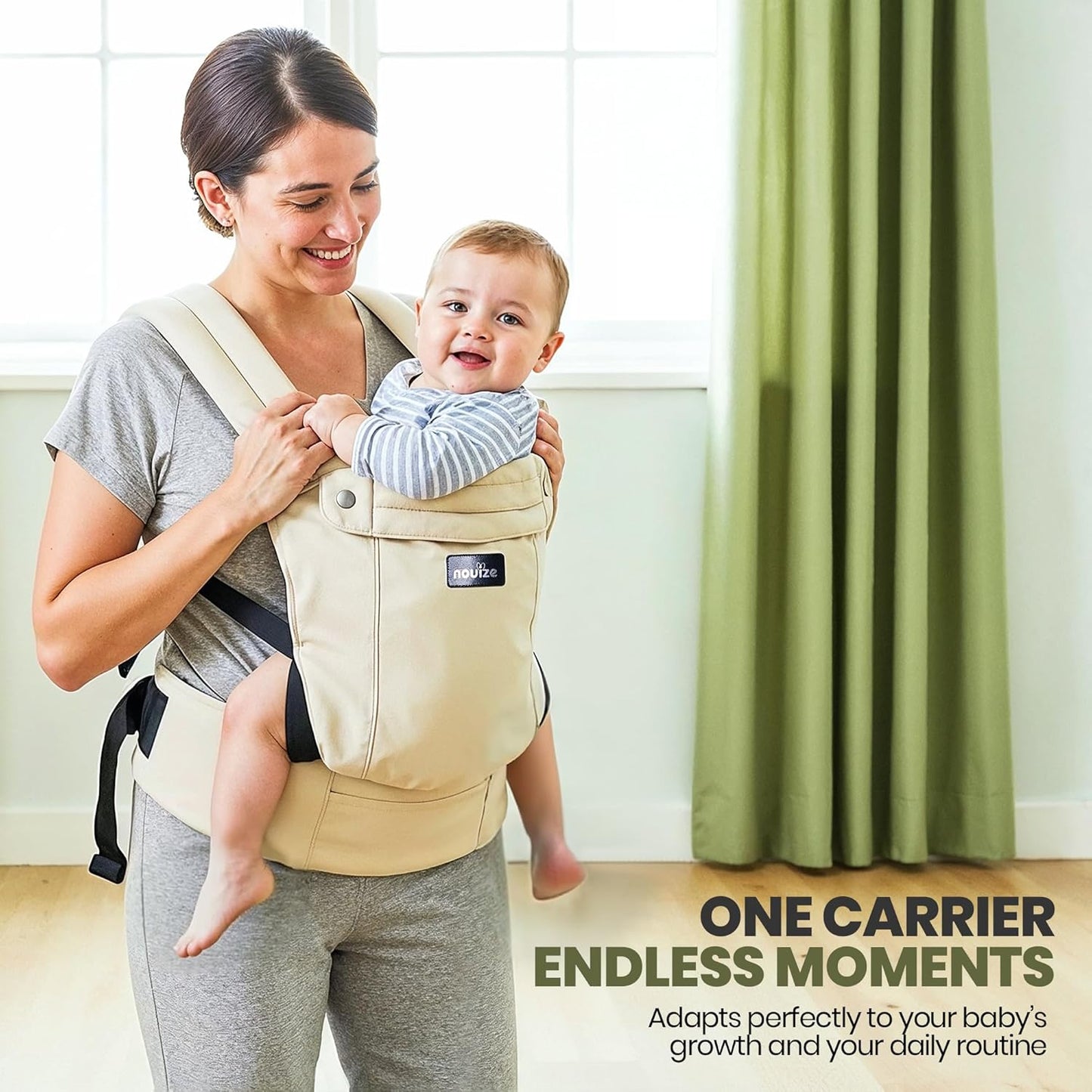 Nouize ergonomic baby carrier for newborns and toddlers designed for comfort and adaptability
