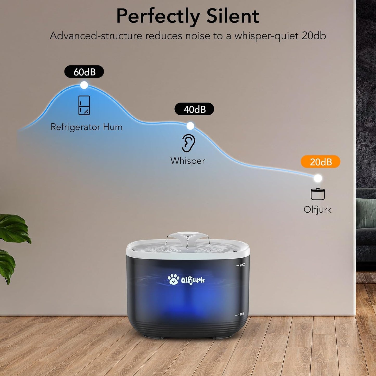 Olfjurk automatic pet water fountain with advanced noise reduction technology for quiet use