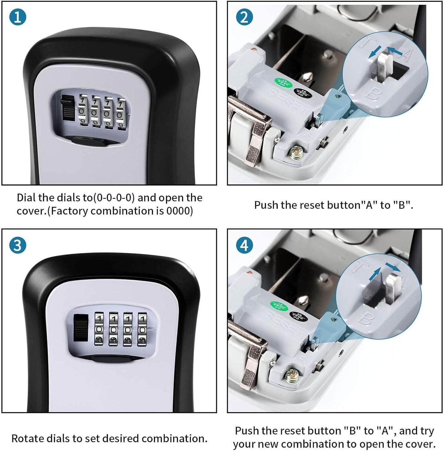 Step-by-step guide for setting the combination on the outdoor key safe box from The Trading Warehouse