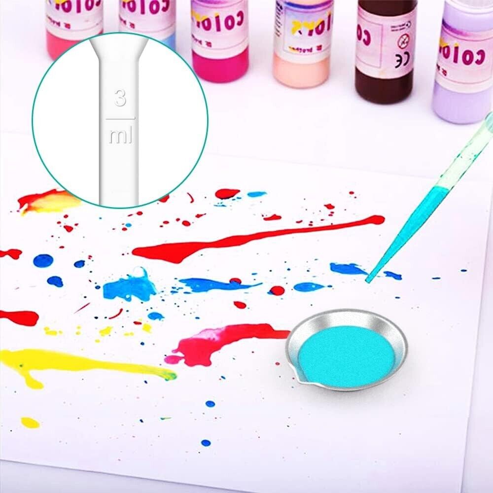 Diyesmart paint tray set with stirrers and pipettes on a colourful art background
