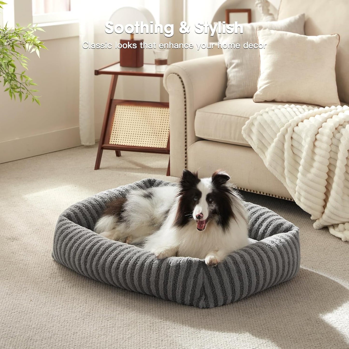 Pawk small dog bed waterproof cover in grey with a cosy dog comfortably resting inside