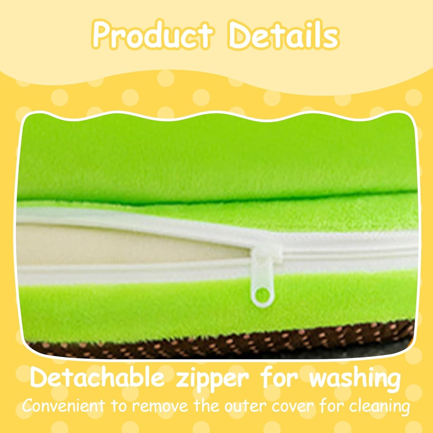 Close-up of detachable zipper on the penguin baby seat for easy washing and cleaning convenience