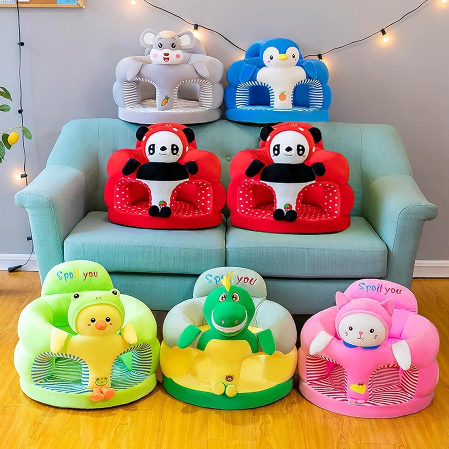 Variety of colourful baby seats including the penguin baby seat, designed for comfort and fun